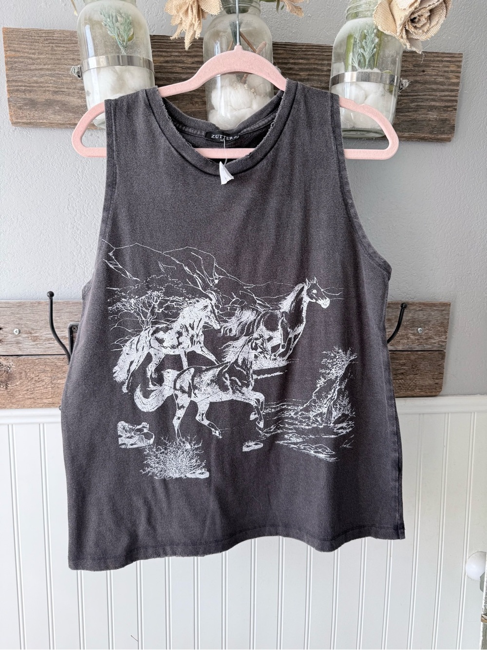 Women's Black Graphic Horse Muscle Tank Top